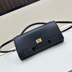 Balenciaga Small Bel Air Clutch In Calfskin Black/Gold