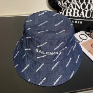 Balenciaga Allover Logo Bucket Hat Denim In Blue