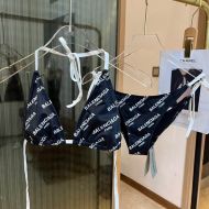 Balenciaga Allover Monogram Logo Bikini In Lycra Black