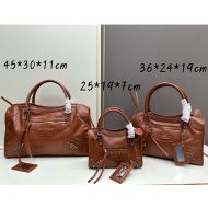 Balenciaga Gaint City Shoulder Bag In Calfskin Brown/Silver