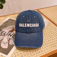 Balenciaga Logo Classic Baseball Cap Denim In Blue/White
