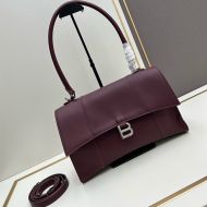 Balenciaga Medium Hourglass Handbag In Calfskin Burgundy/Silver