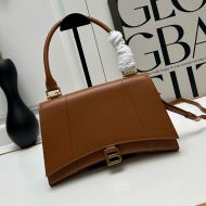 Balenciaga Medium Hourglass Hinge Handbag In Smooth Calfskin Brown