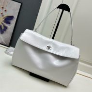 Balenciaga Medium Rodeo Handbag In Crocodile Embossed Calfskin White