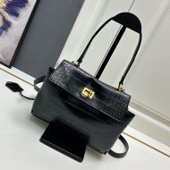 Balenciaga Mini Rodeo Handbag In Crocodile Embossed Calfskin Black