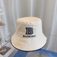 Balenciaga Single B Embroidered Bucket Hat In White