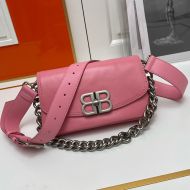 Balenciaga Small BB Soft Flap Bag In Calfskin Pink