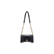 Balenciaga XS Downtown Shoulder Bag with Chain In Crocodile Embossed Leather Black/Gold
