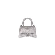 Balenciaga XS Hourglass Handbag with Crystals In Calfskin Grey/White