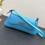 Balenciaga XX Flap Bag In Crocodile Embossed Calfskin Blue